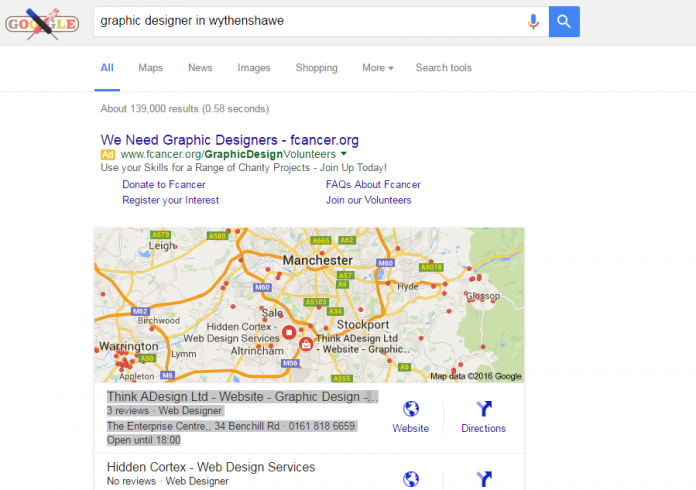 Screenshot from Think ADesign SEO Google Ranking